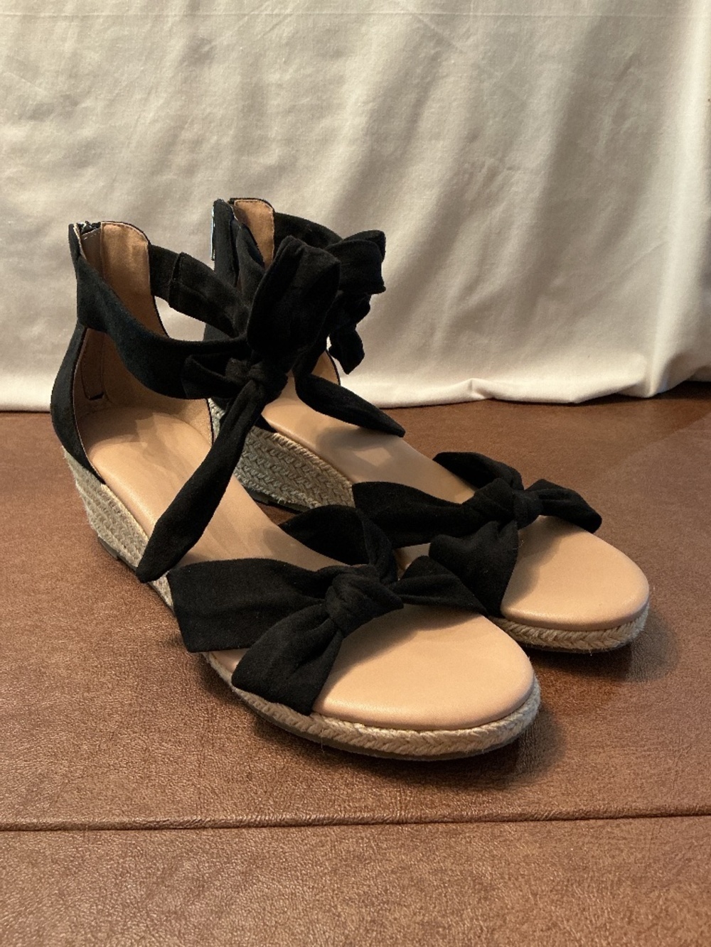 Sz 11 Women’s Sandals Espadrille Suede Upper Memory Foam Black Euro-Summer Shoe - Picture 2 of 12